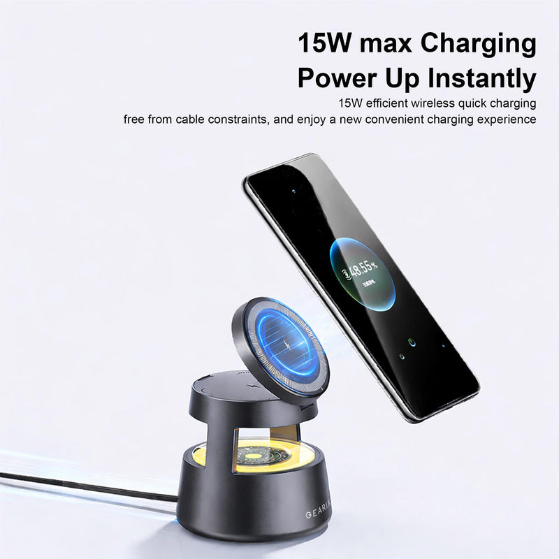 Gearix 4-in-1 Magnetic Wireless Charging Station – 15W Fast Charging Stand for iPhone, Apple Watch & AirPods