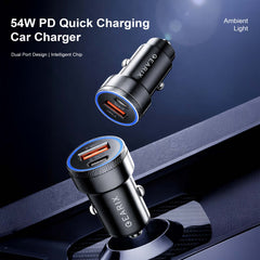 Gearix 54W PD Quick Charging Car Charger – Dual Port USB-C & USB-A Fast Car Adapter 12V-24V