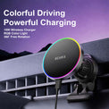 Gearix 15W Magnetic Wireless Car Charger Mount – RGB LED Fast Charging Phone Holder with 360° Rotation