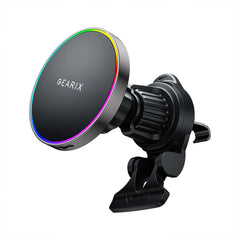 Gearix 15W Magnetic Wireless Car Charger Mount – RGB LED Fast Charging Phone Holder with 360° Rotation