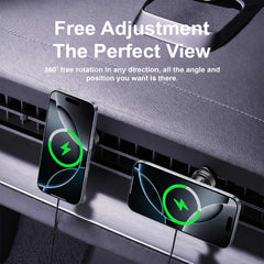 Gearix 15W Magnetic Wireless Car Charger Mount – RGB LED Fast Charging Phone Holder with 360° Rotation
