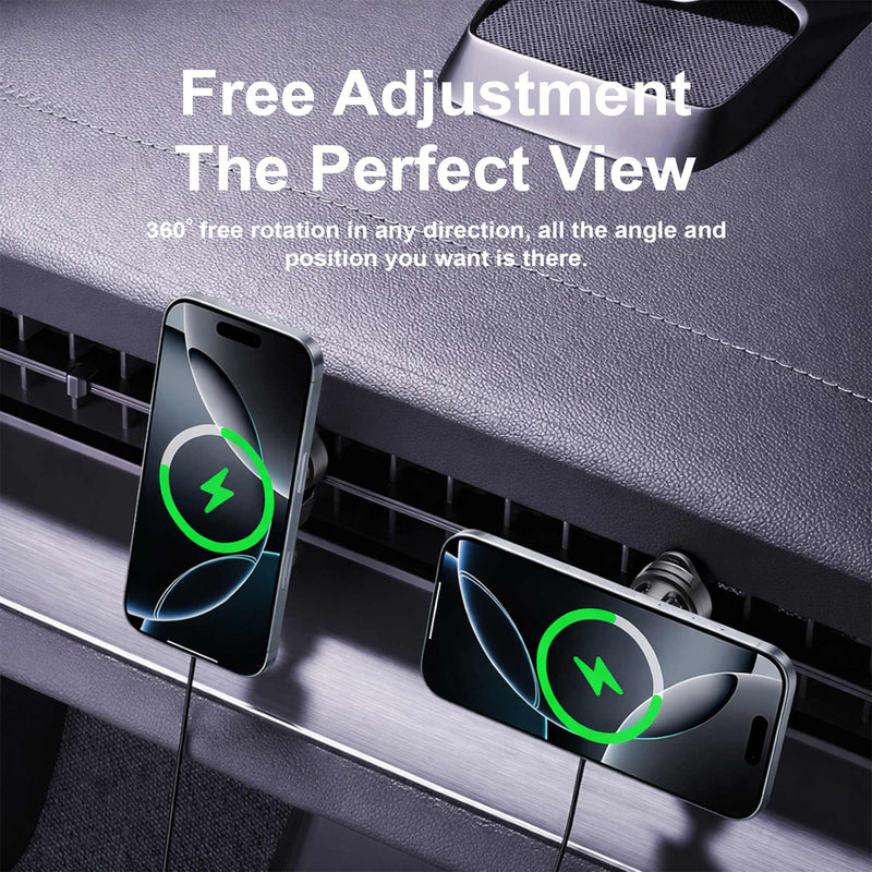 Gearix 15W Magnetic Wireless Car Charger Mount – RGB LED Fast Charging Phone Holder with 360° Rotation
