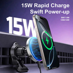 Gearix 15W Magnetic Wireless Car Charger Mount – RGB LED Fast Charging Phone Holder with 360° Rotation