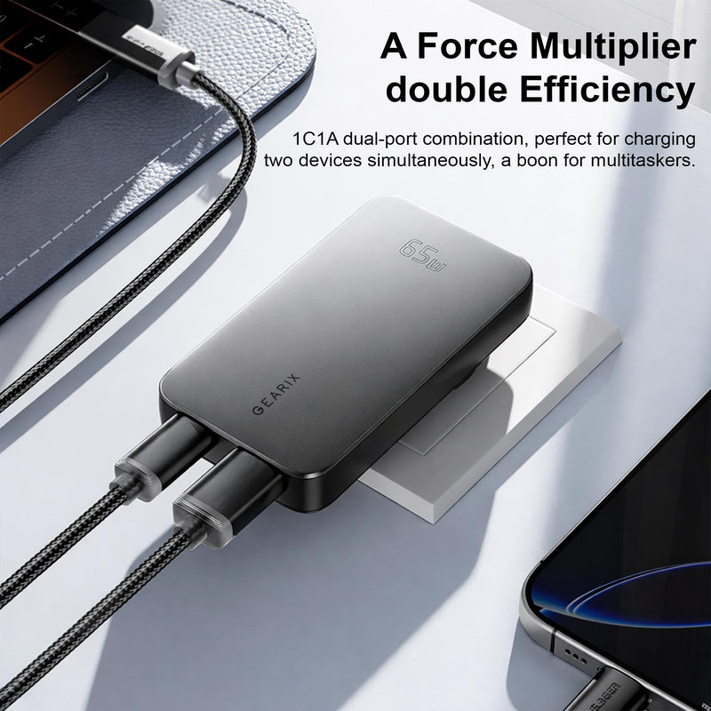 Gearix 65W Dual Port GaN Fast Charger – USB-C & USB-A Power Delivery Wall Charger UK