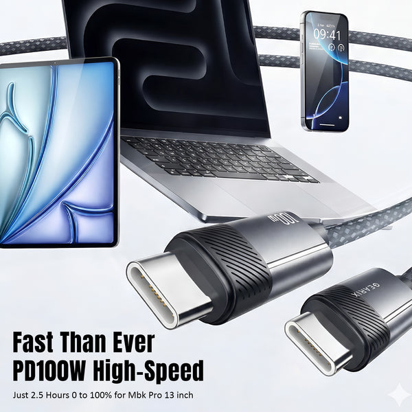 Gearix 100W USB-C Neck Massager Charging Cable – PD Fast Charging Type-C Data Cable with Built-in Neck Massage