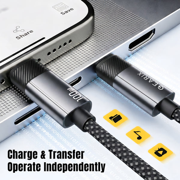 Gearix 100W USB-C Neck Massager Charging Cable – PD Fast Charging Type-C Data Cable with Built-in Neck Massage