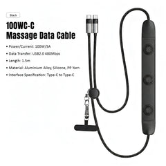 Gearix 100W USB-C Neck Massager Charging Cable – PD Fast Charging Type-C Data Cable with Built-in Neck Massage