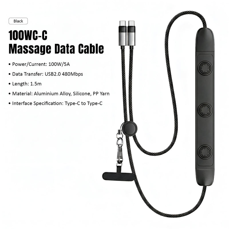 Gearix 100W USB-C Neck Massager Charging Cable – PD Fast Charging Type-C Data Cable with Built-in Neck Massage