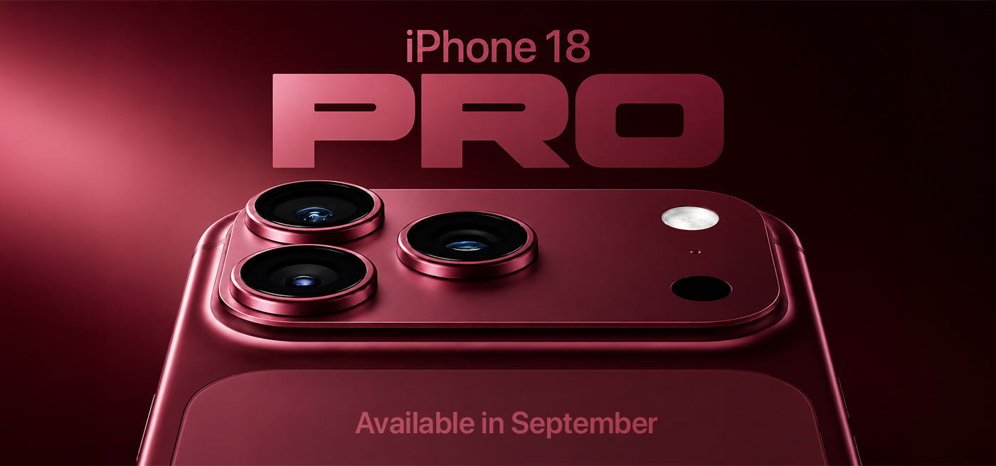 iPhone 18 Pro Dark Cherry colour concept render showing triple camera system — rumoured deep red colourway available September 2026 UK